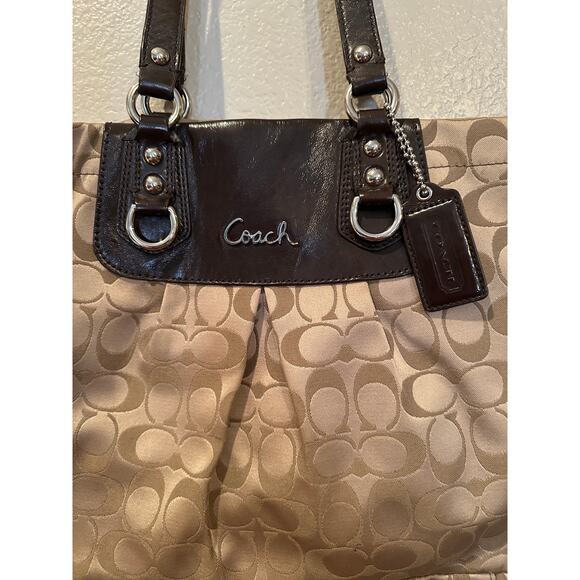 COACH Ashley Signature Khaki Brown signature Patent Oversized Carryall Handbag - Picture 2 of 7